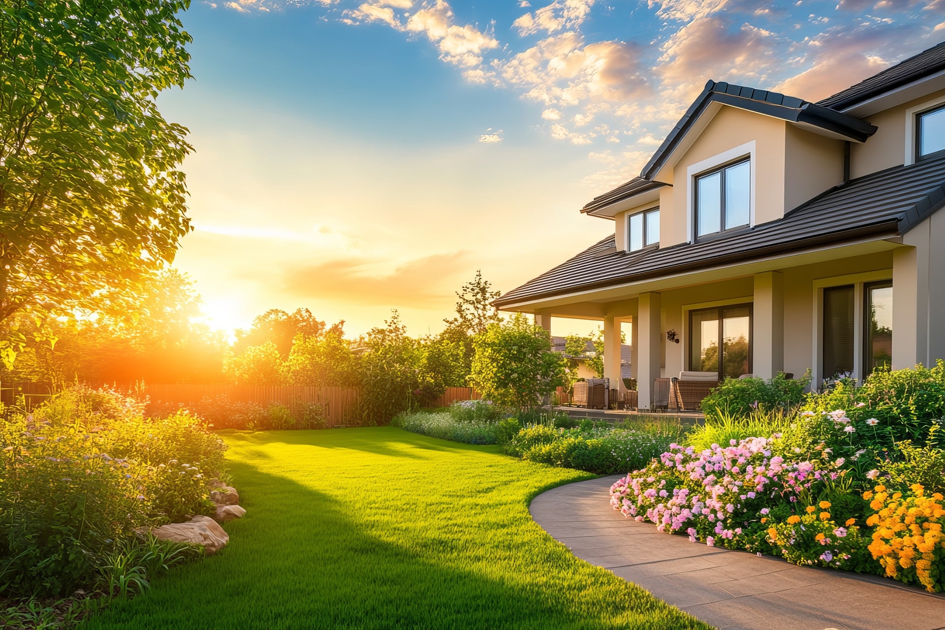 Modernes Haus mit Garten und Mooswand