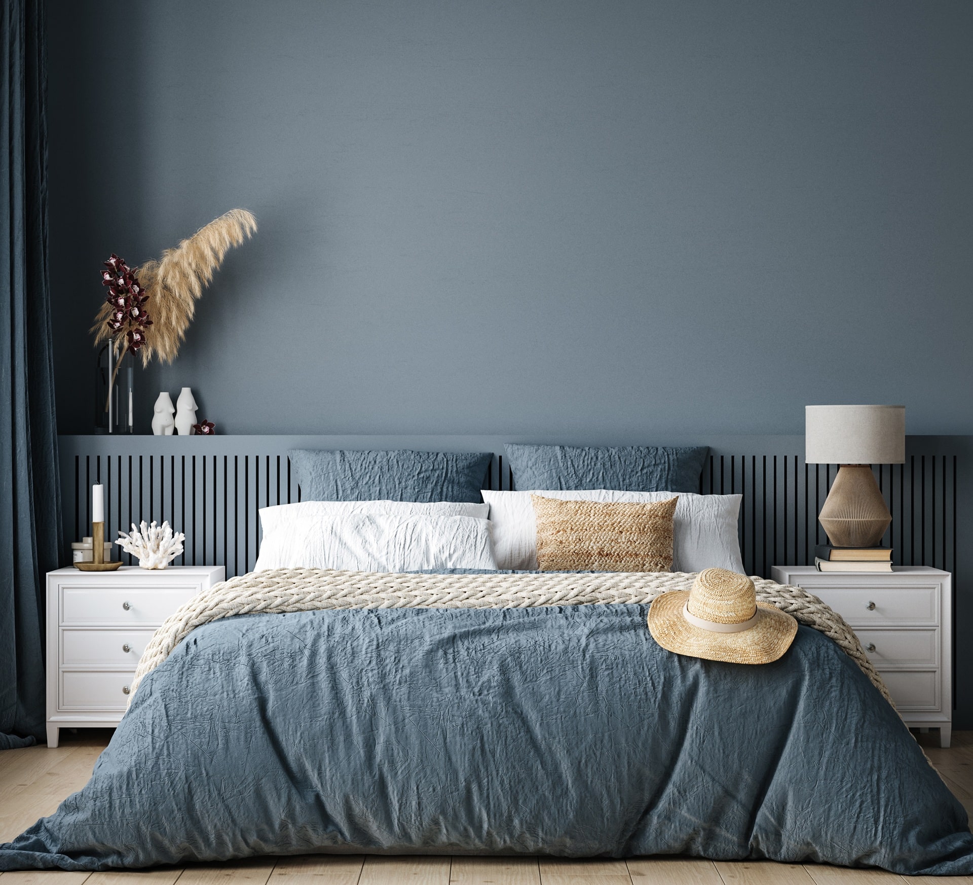 Modernes Schlafzimmer mit Nachttischlampe | Nachttischlampe